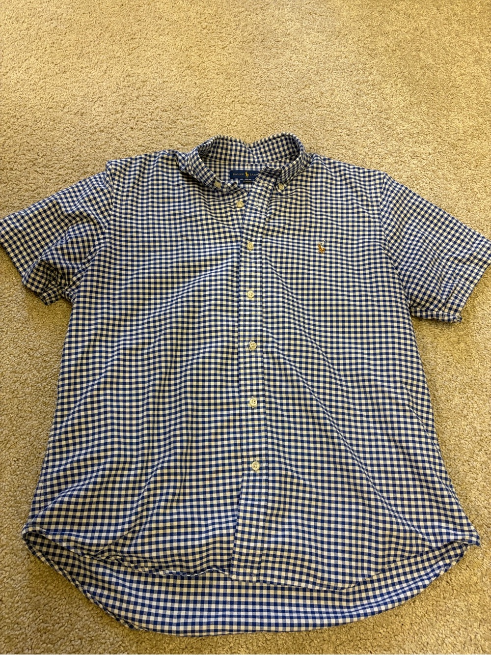 Ralph Lauren Navy and White Gingham Short-Sleeve Button-Down Shirt